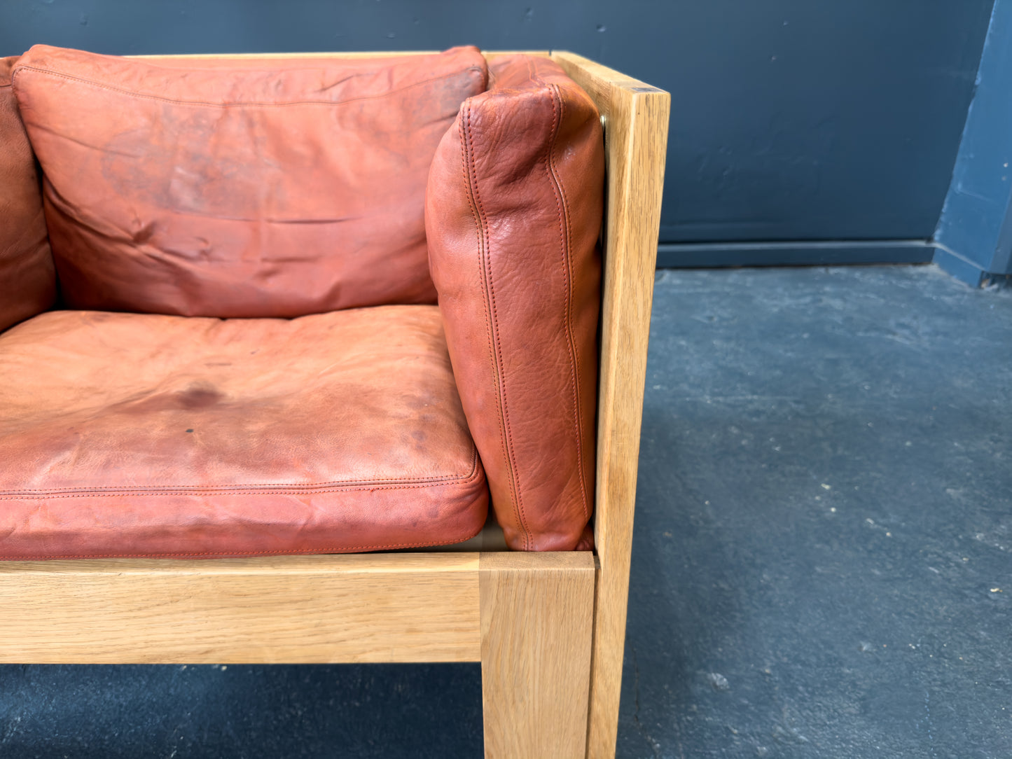 Tage Poulsen Red Leather and Oak Chair