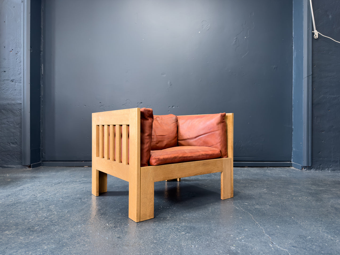 Tage Poulsen Red Leather and Oak Chair