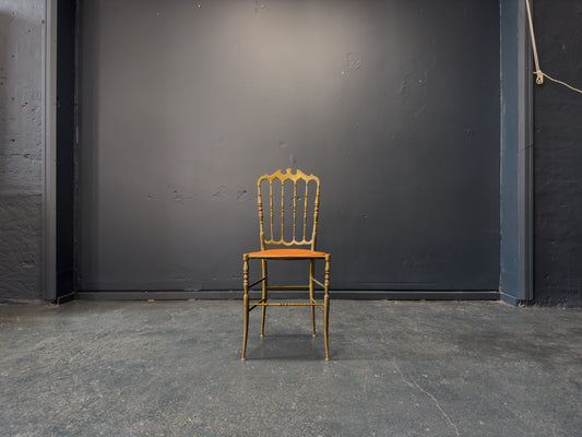 Brass and Tan Leather Chair