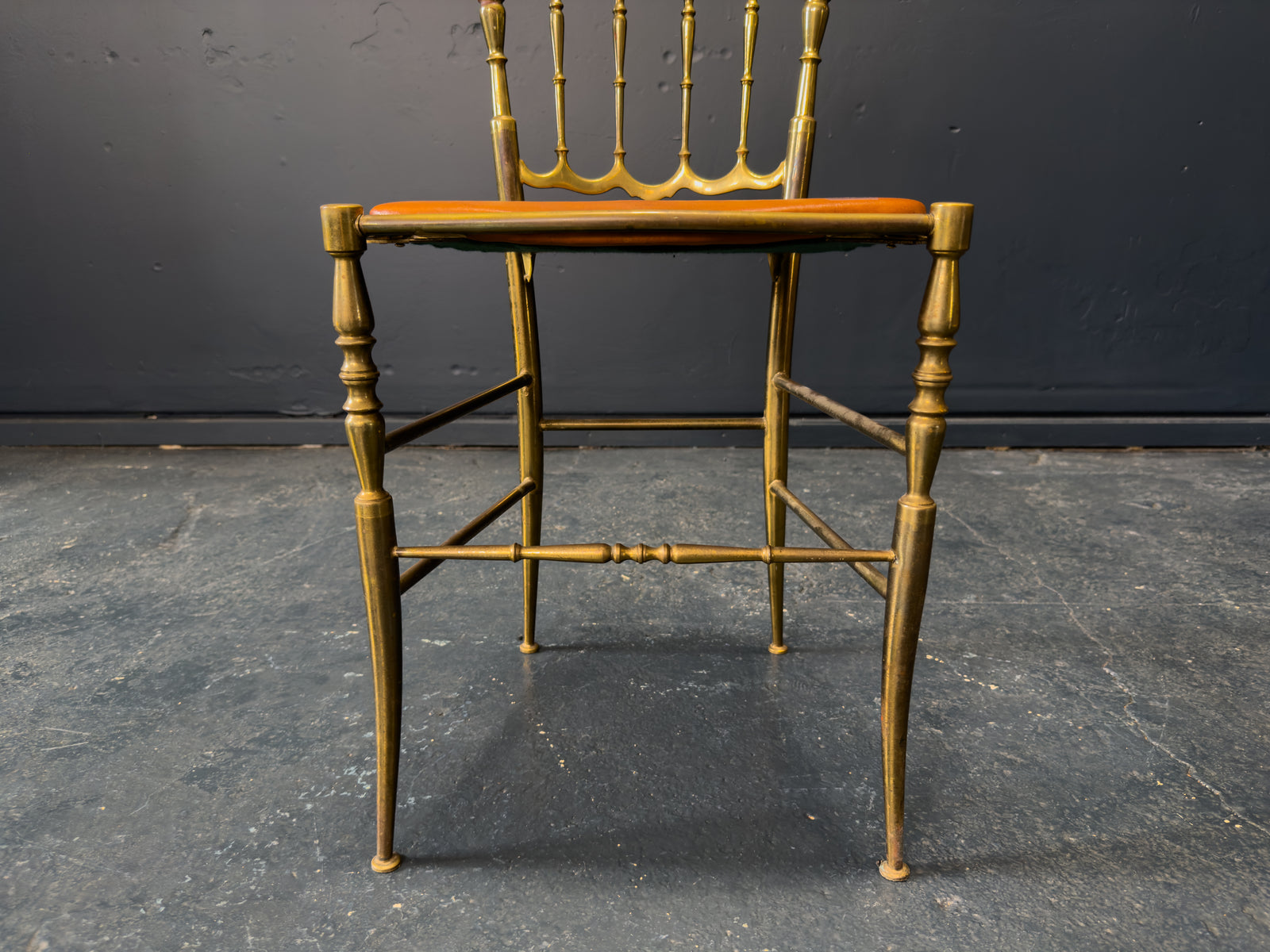 Brass and Tan Leather Chair