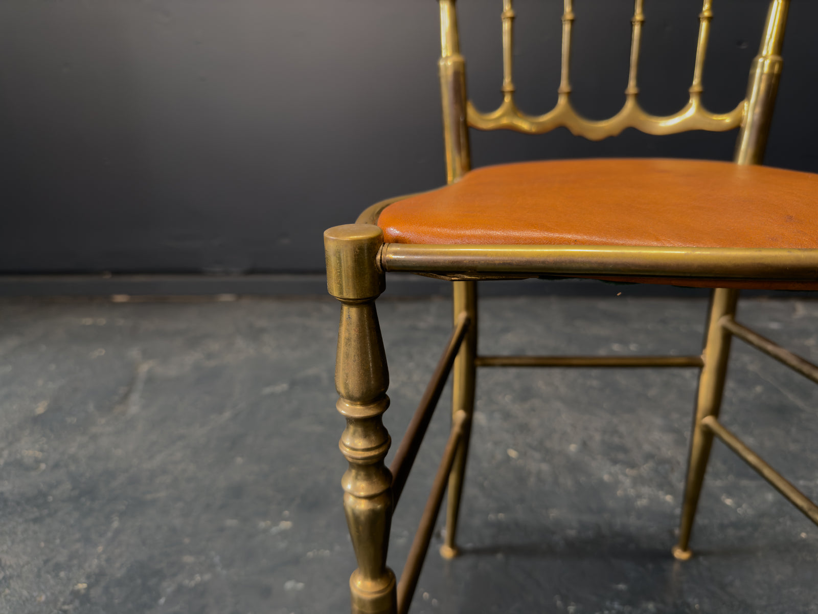 Brass and Tan Leather Chair