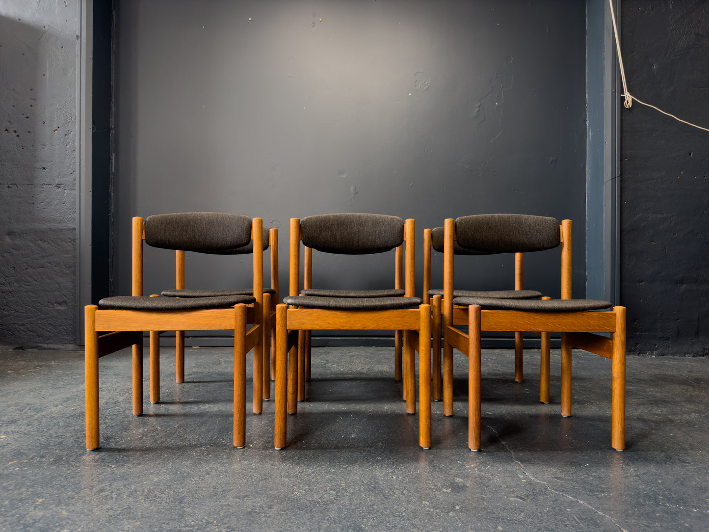 Set of Six Upholstered Oak Dining Chairs