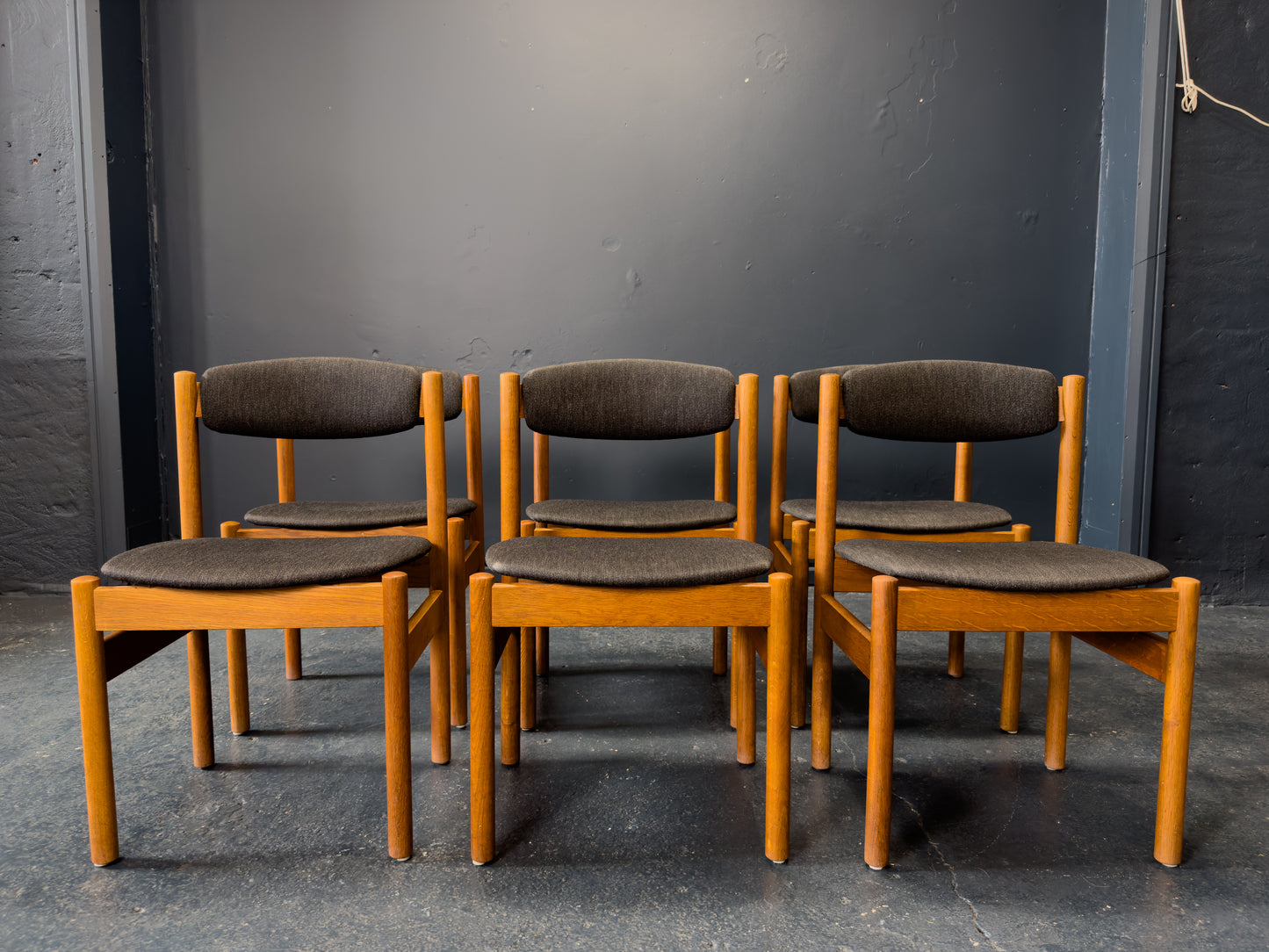 Set of Six Upholstered Oak Dining Chairs