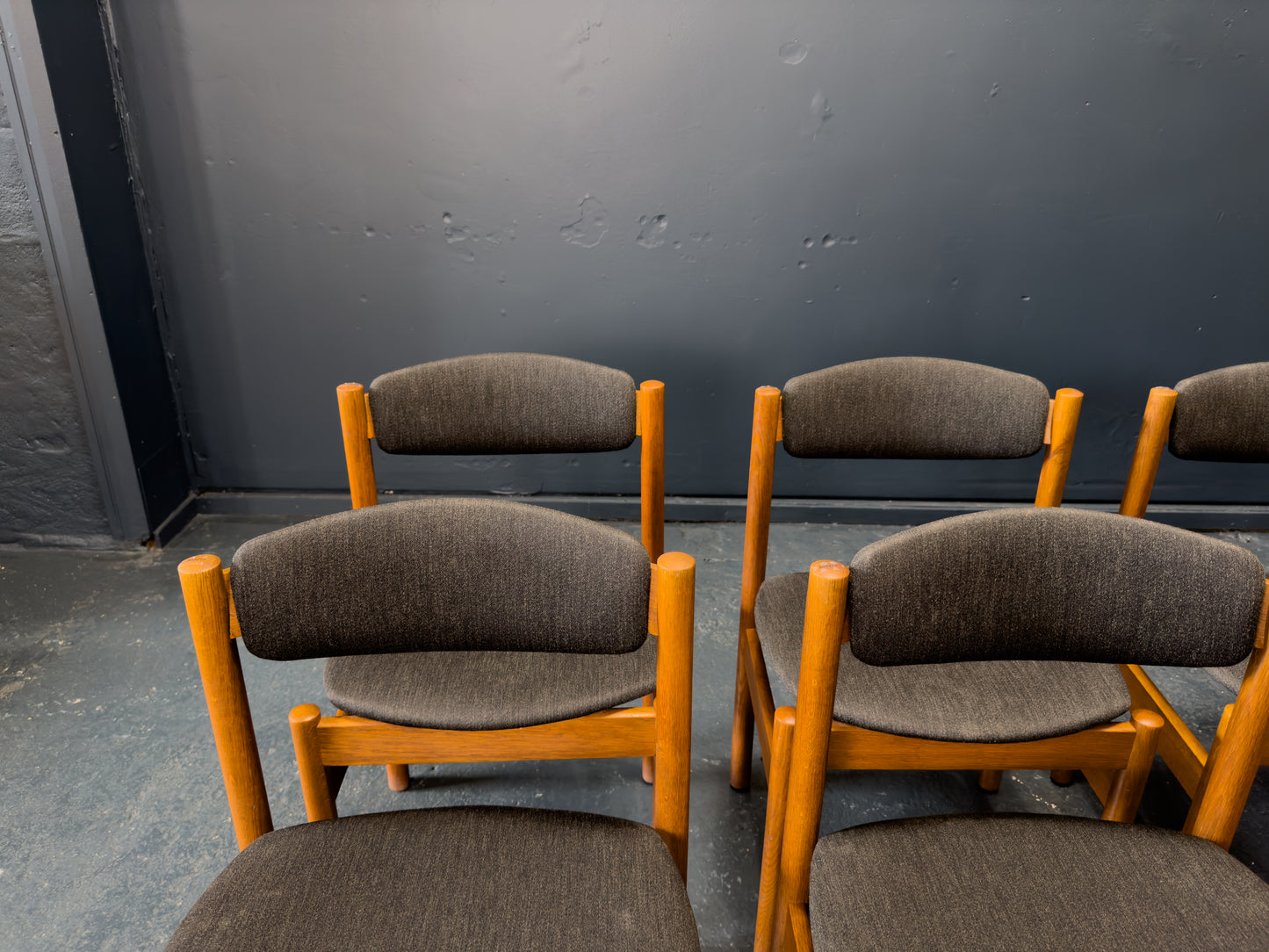 Set of Six Upholstered Oak Dining Chairs