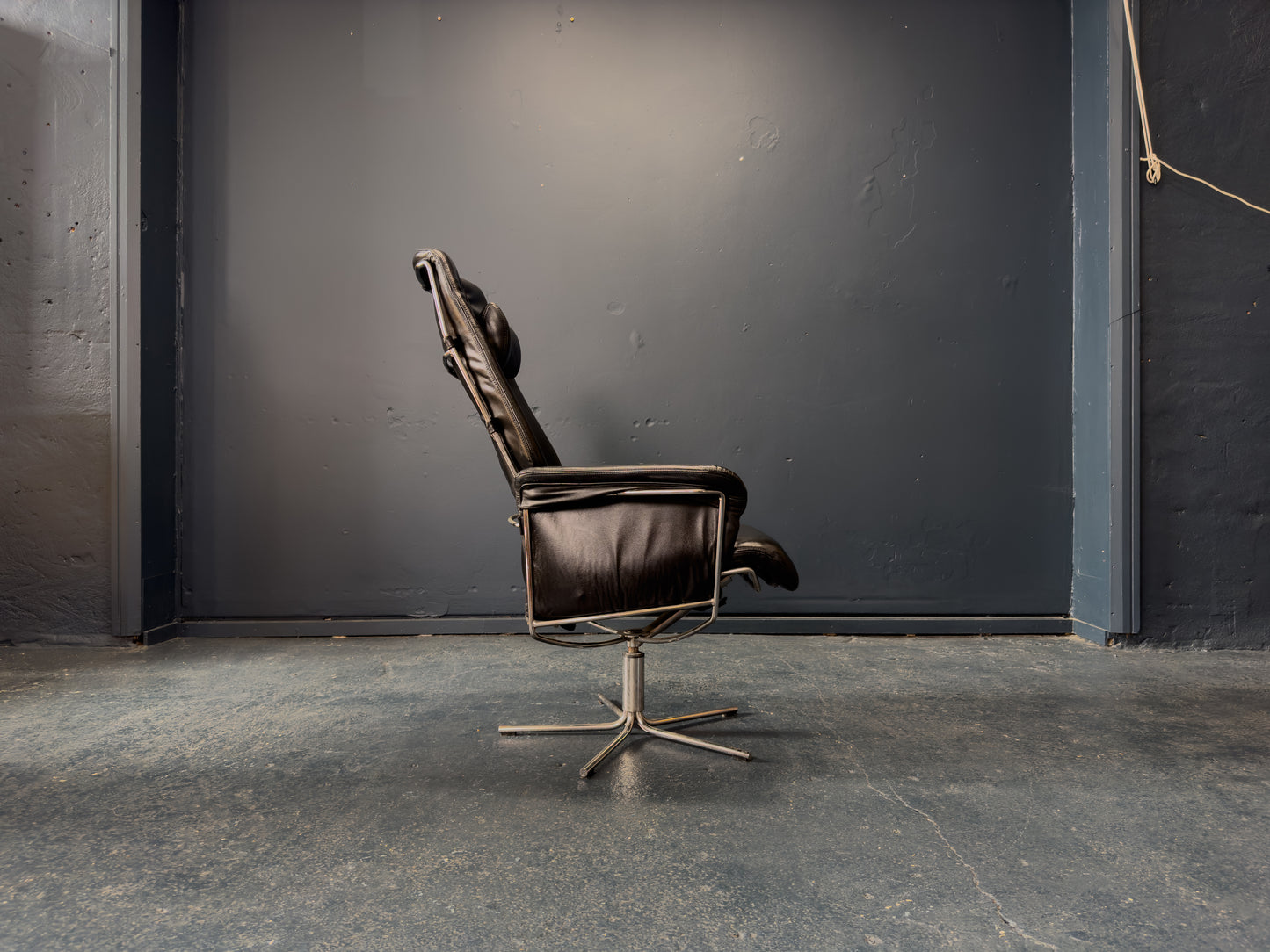 Black Leather Swivel Chair with Matching Footstool