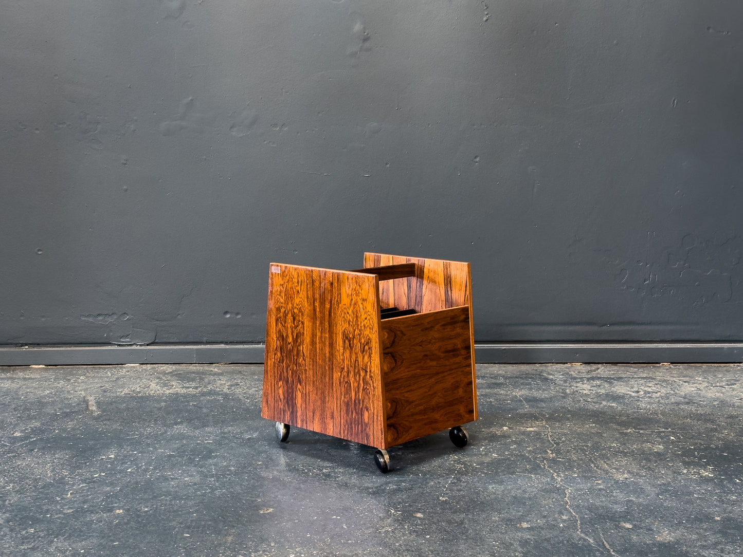 Rolf Hesland Rosewood Magazine & Record Rack on Wheels