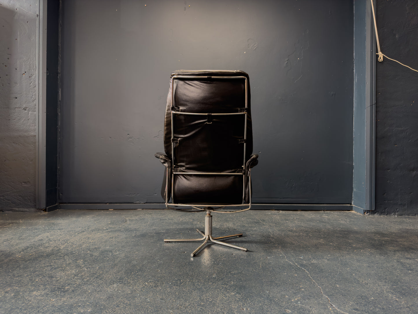 Black Leather Swivel Chair with Matching Footstool