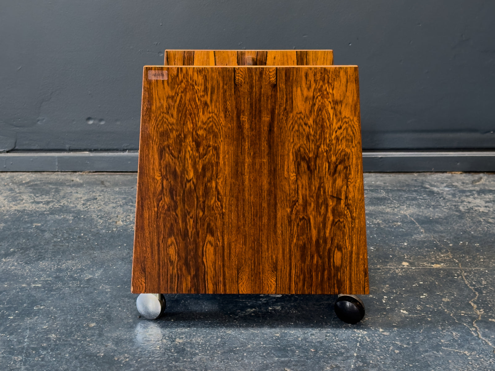 Rolf Hesland Rosewood Magazine & Record Rack on Wheels