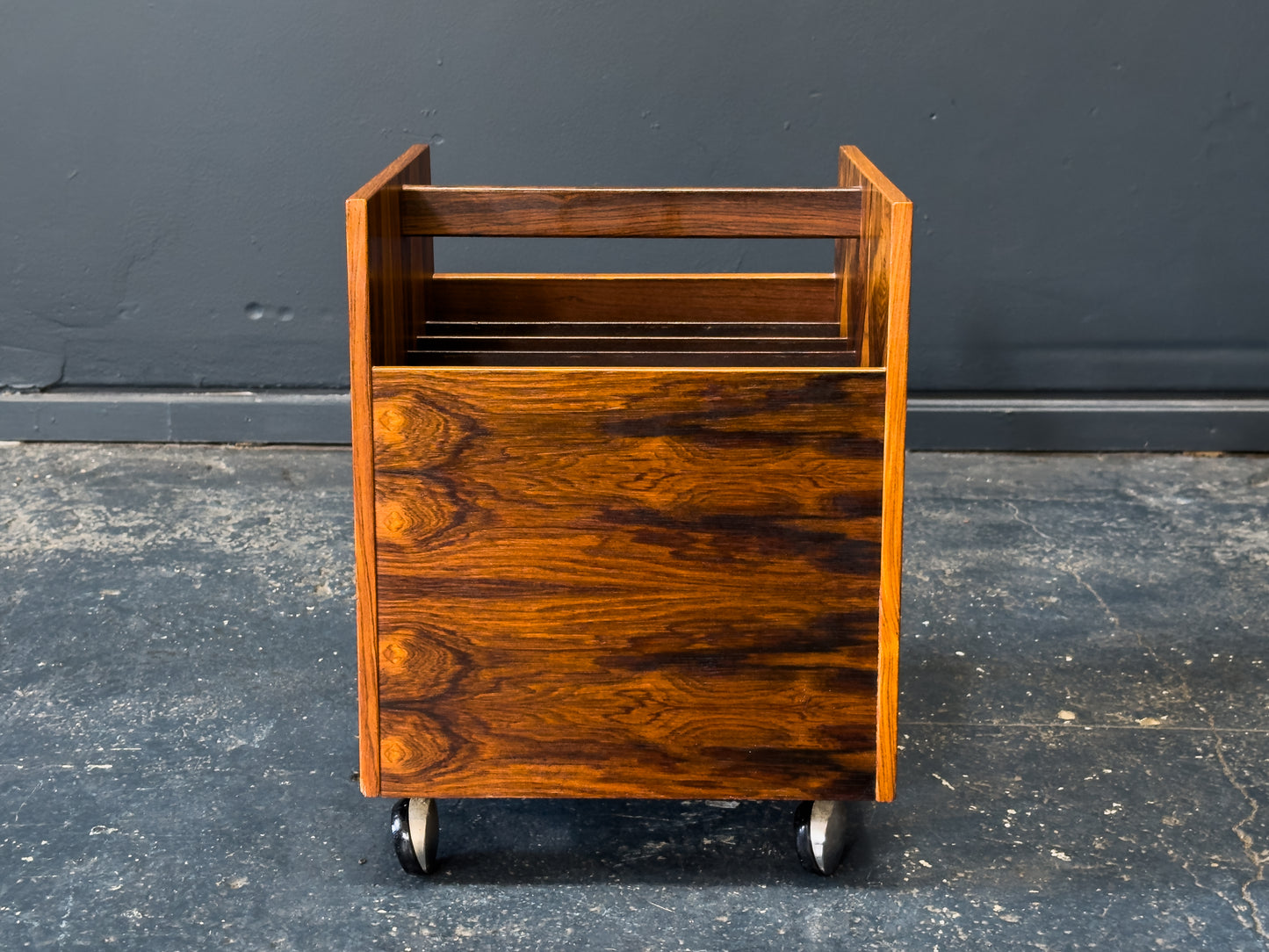 Rolf Hesland Rosewood Magazine & Record Rack on Wheels