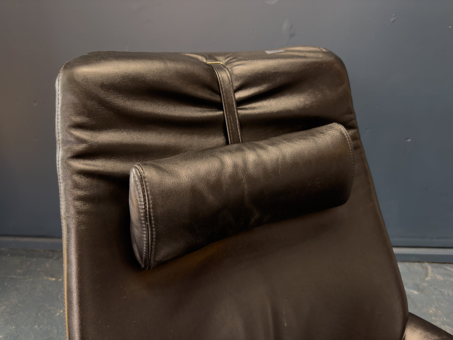 Black Leather Swivel Chair with Matching Footstool