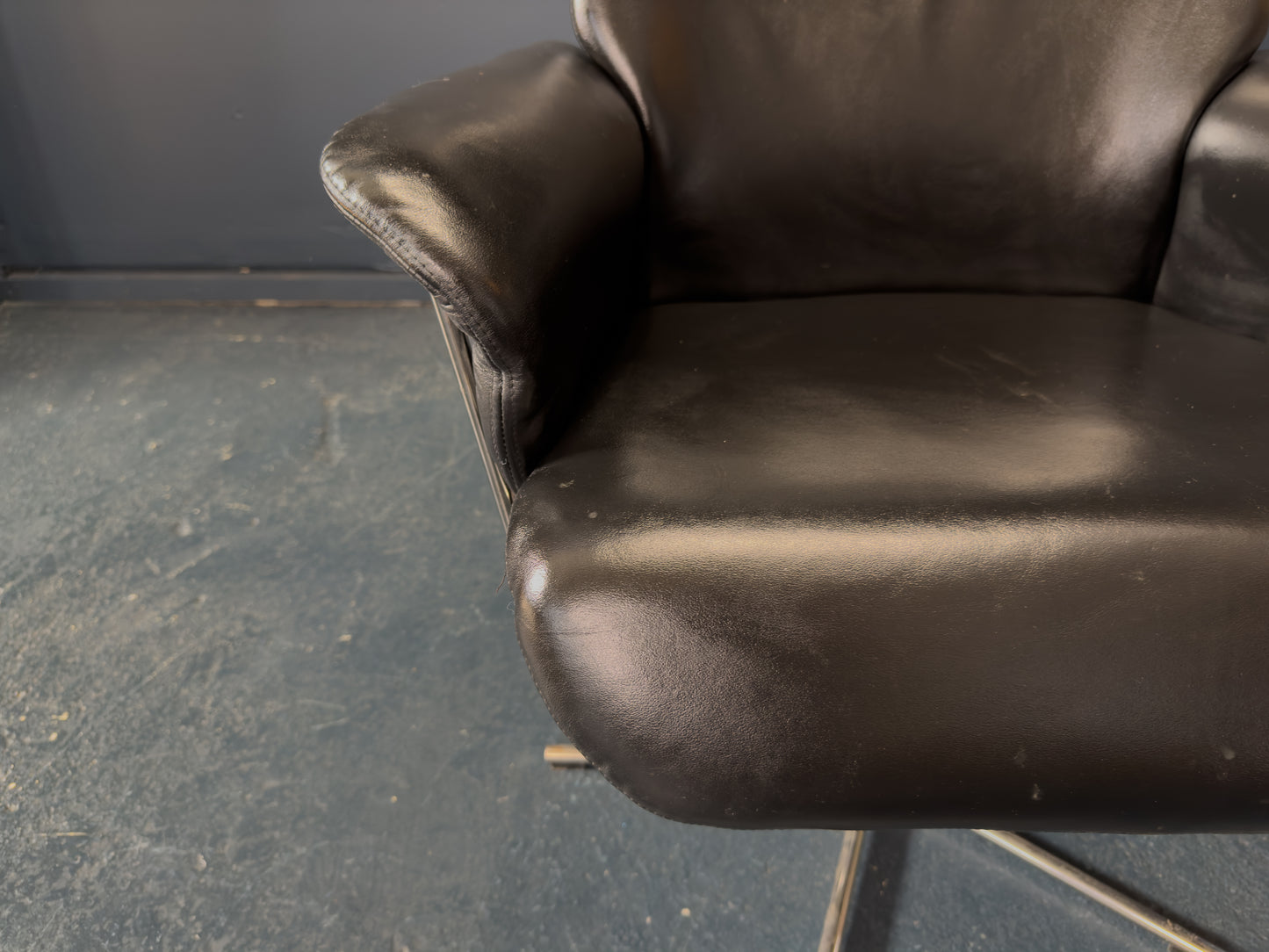 Black Leather Swivel Chair with Matching Footstool