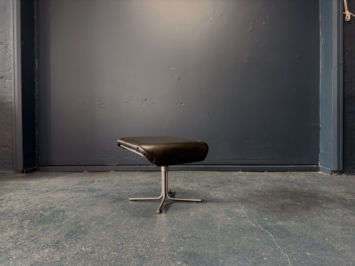 Black Leather Swivel Chair with Matching Footstool