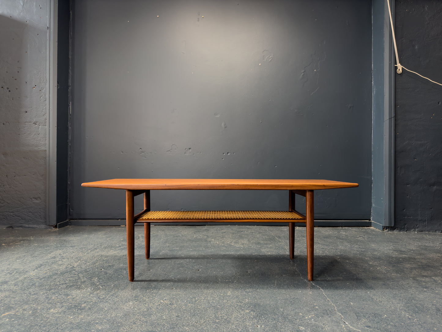 Large Teak and Rattan Coffee Table