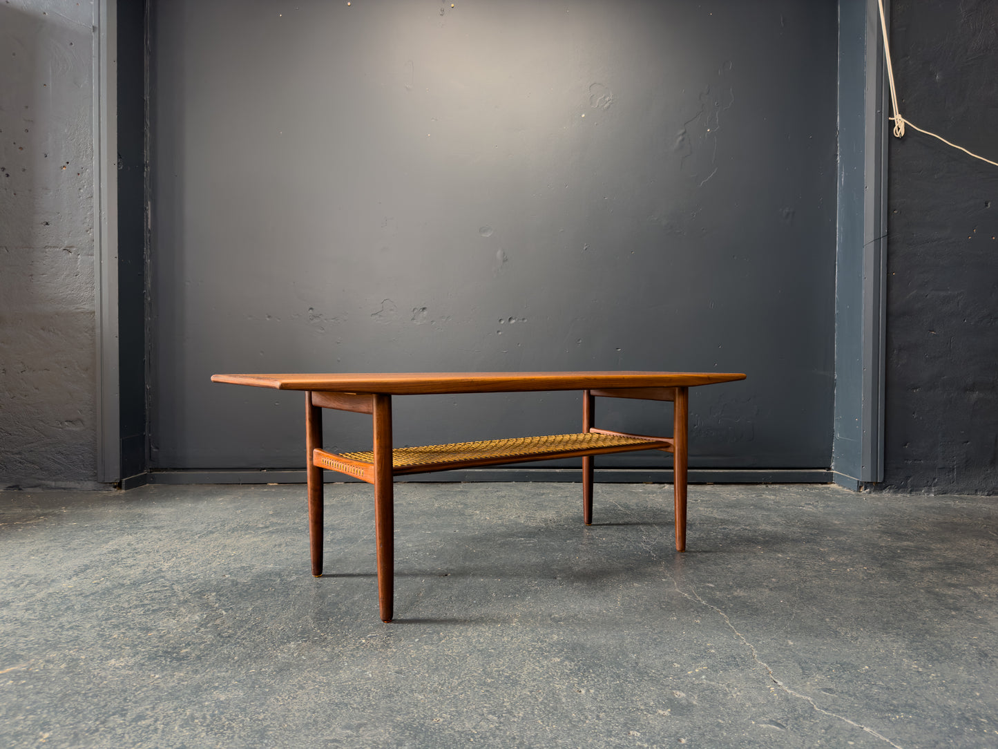 Large Teak and Rattan Coffee Table