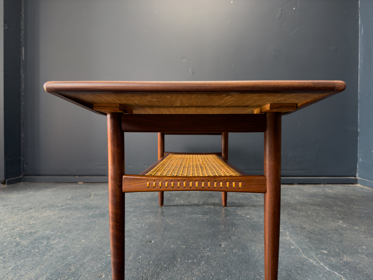 Large Teak and Rattan Coffee Table