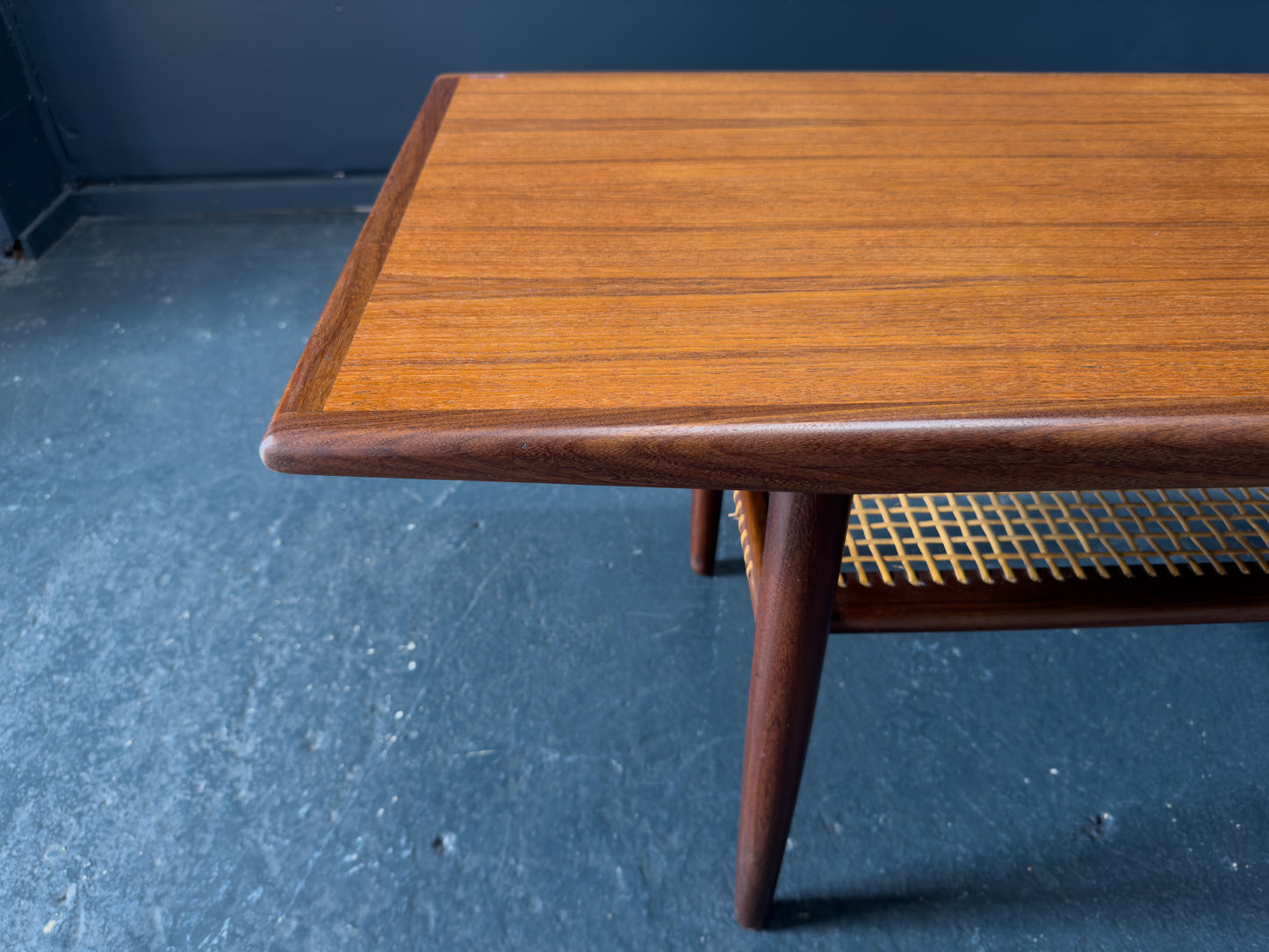 Large Teak and Rattan Coffee Table