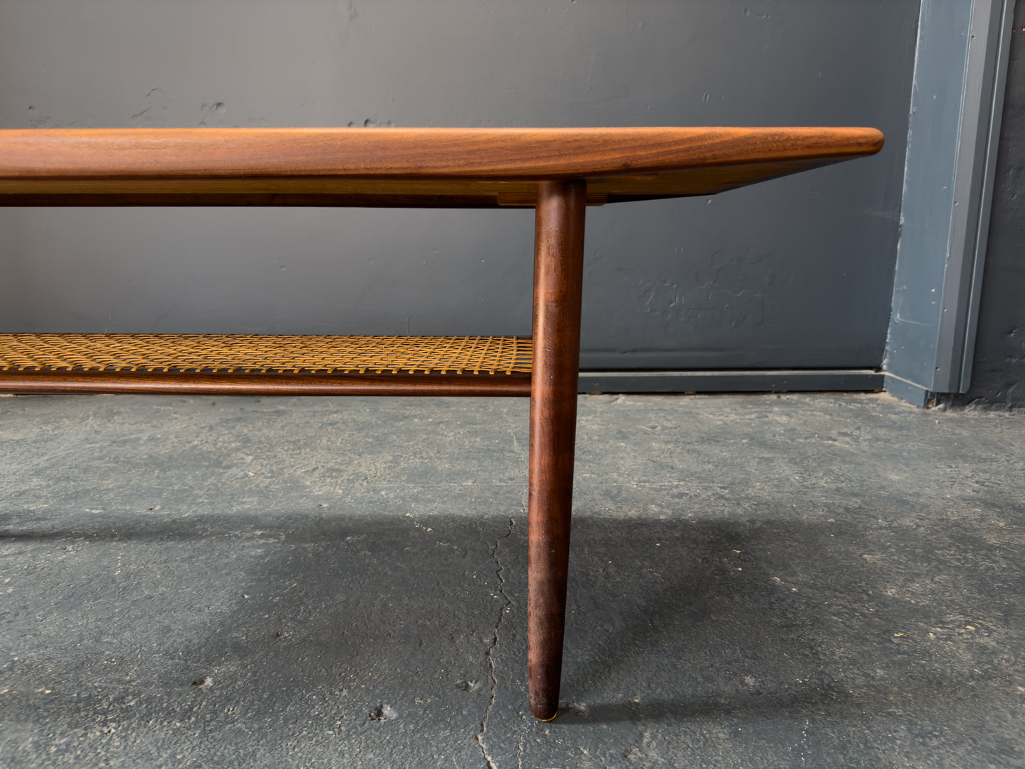 Large Teak and Rattan Coffee Table