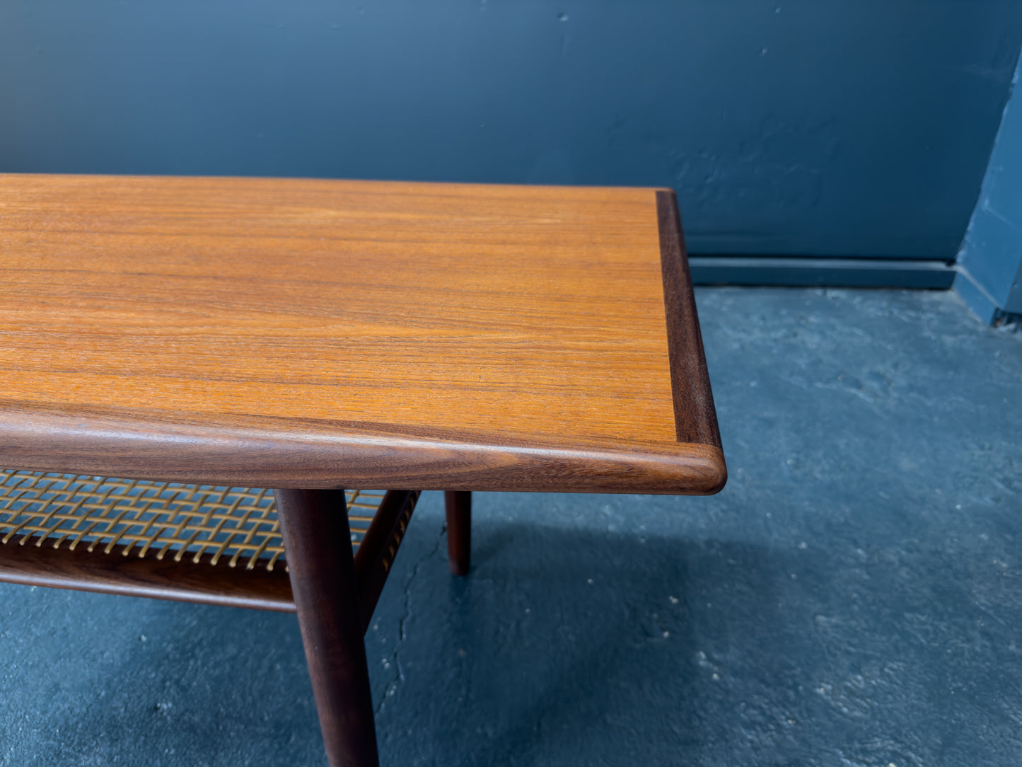 Large Teak and Rattan Coffee Table