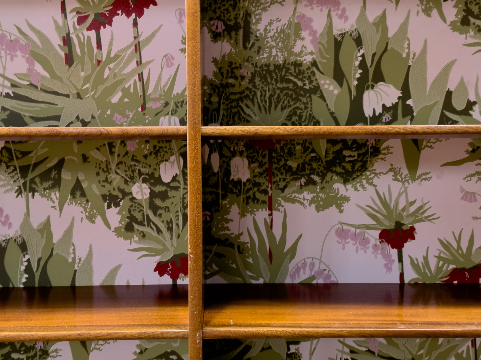 Wooden Unit with Wallpaper Accents
