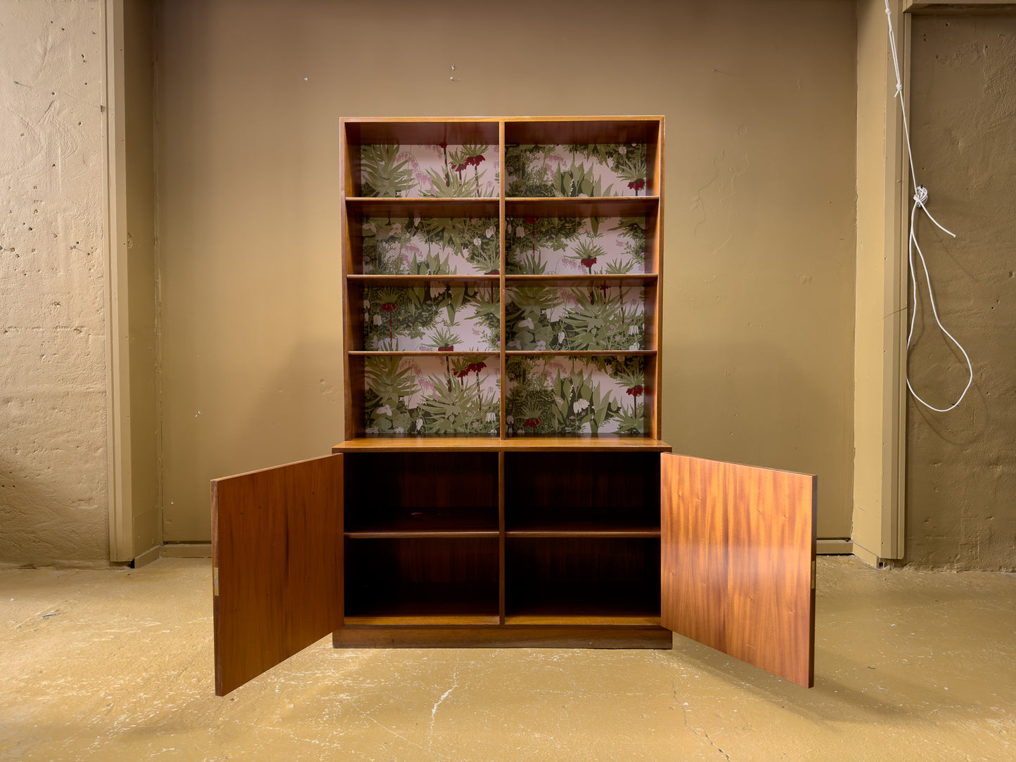 Wooden Unit with Wallpaper Accents