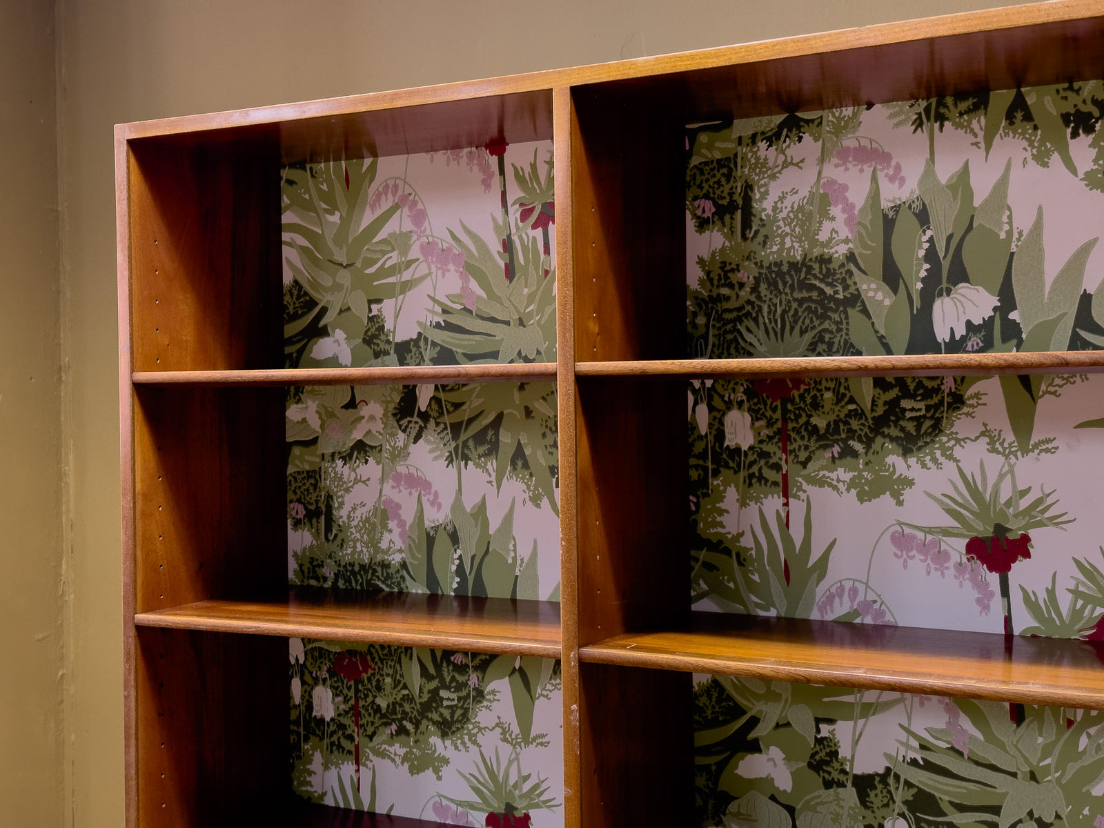 Wooden Unit with Wallpaper Accents