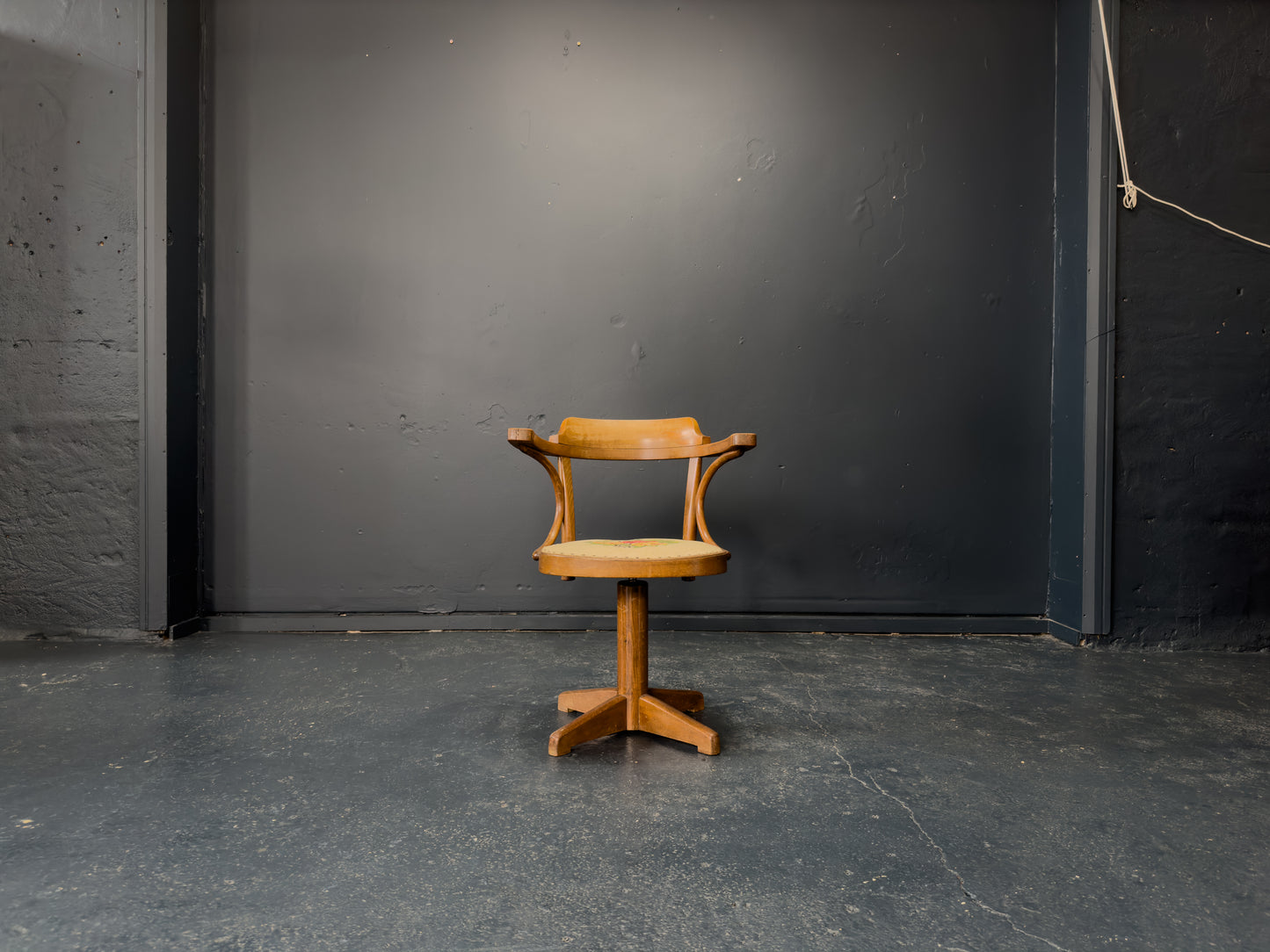 Oak Swivel Chair with Tapestry Seat