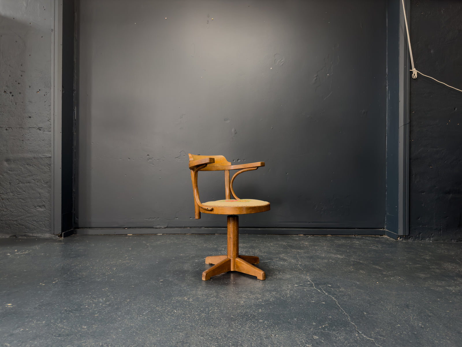 Oak Swivel Chair with Tapestry Seat