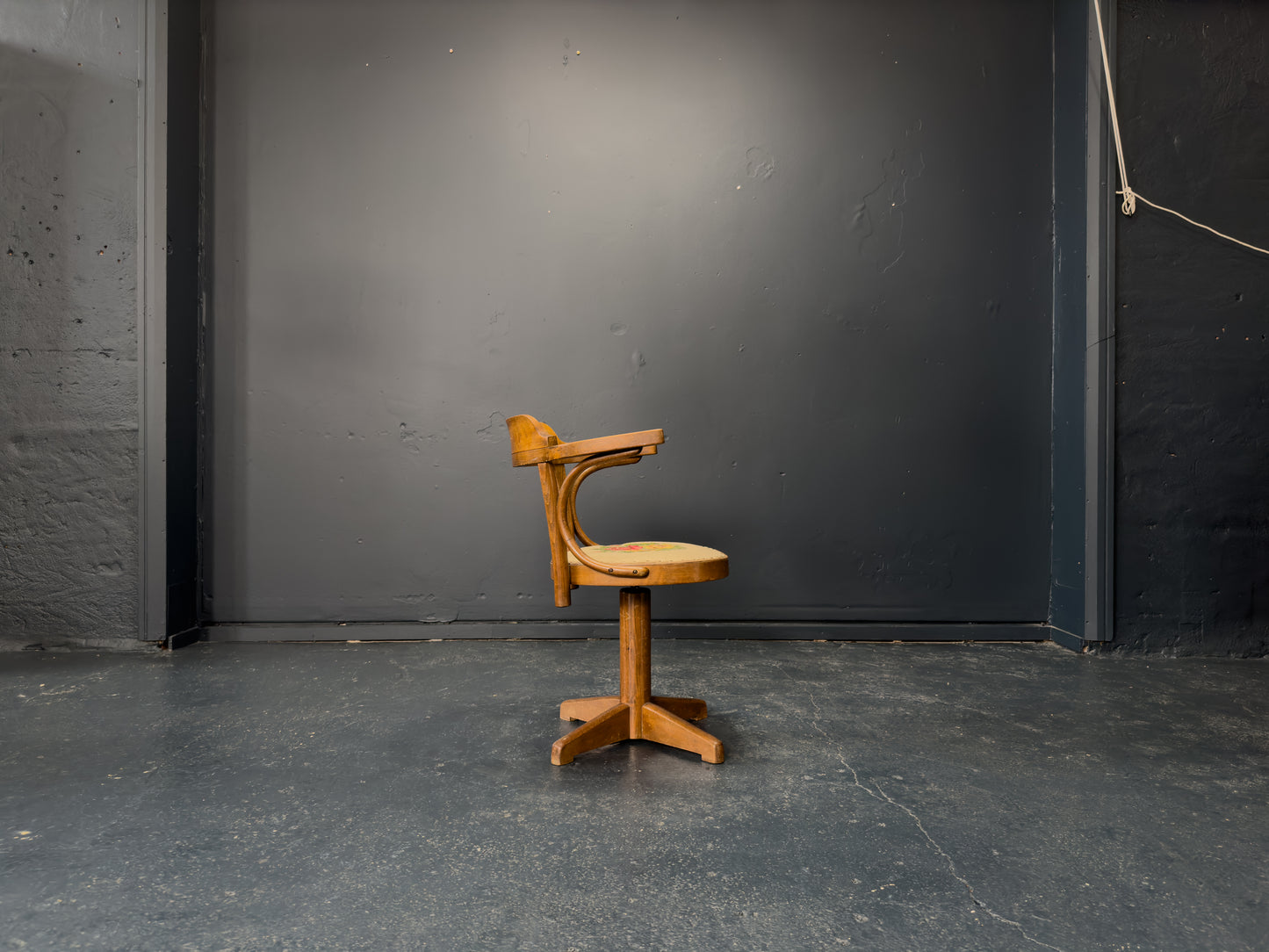 Oak Swivel Chair with Tapestry Seat