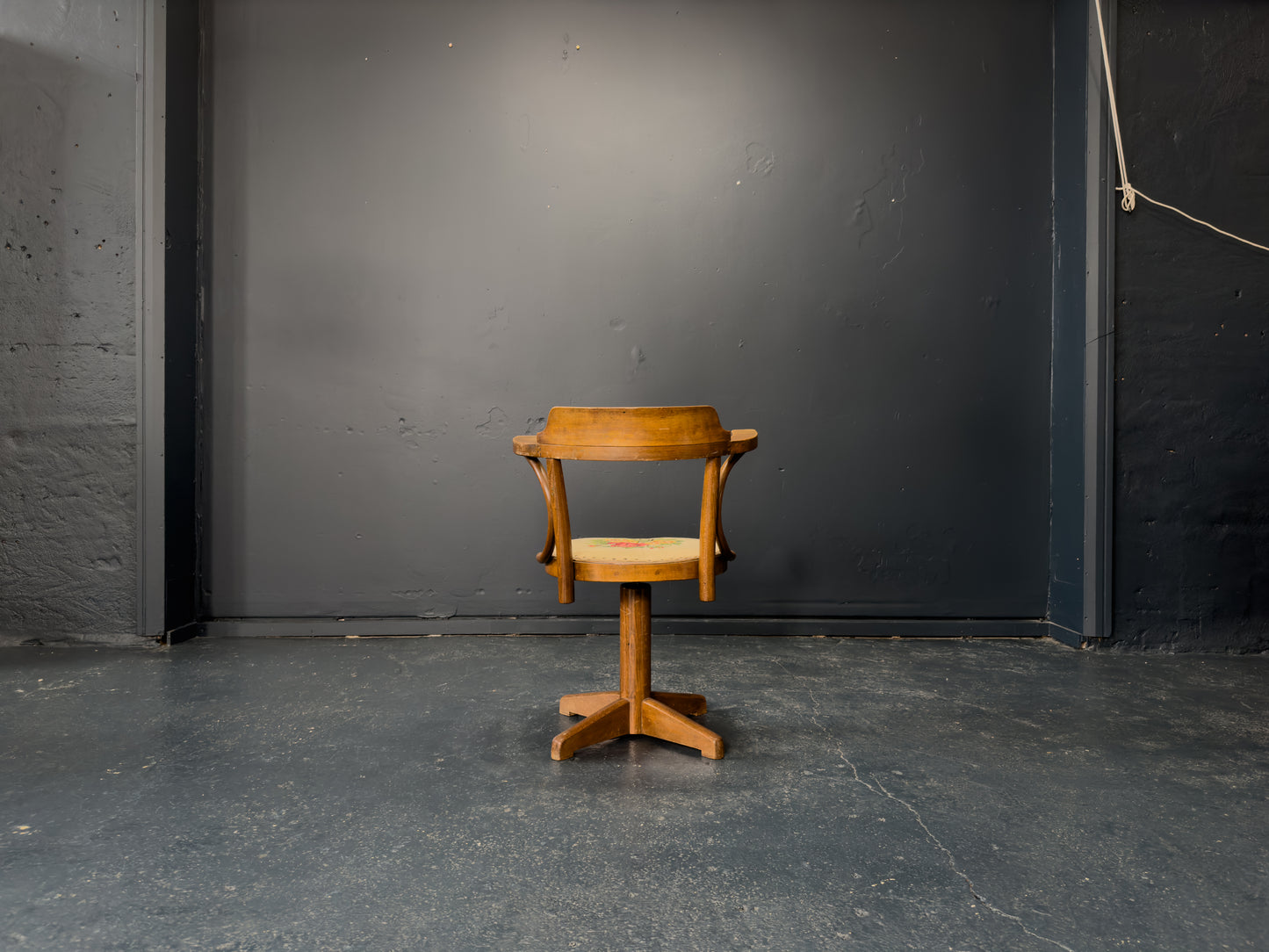 Oak Swivel Chair with Tapestry Seat