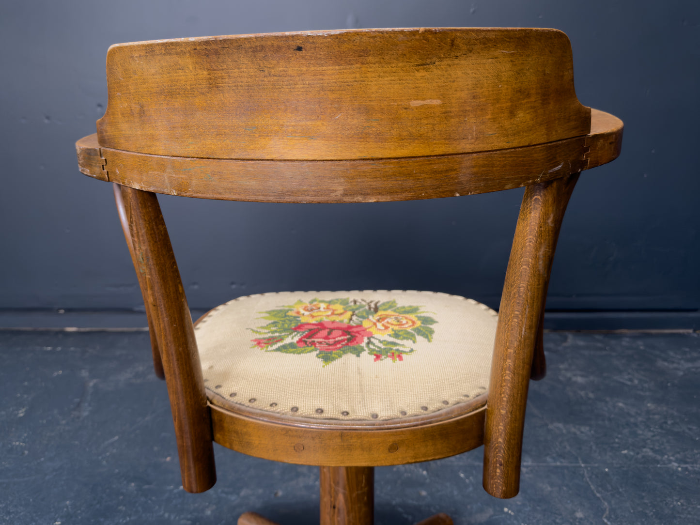 Oak Swivel Chair with Tapestry Seat