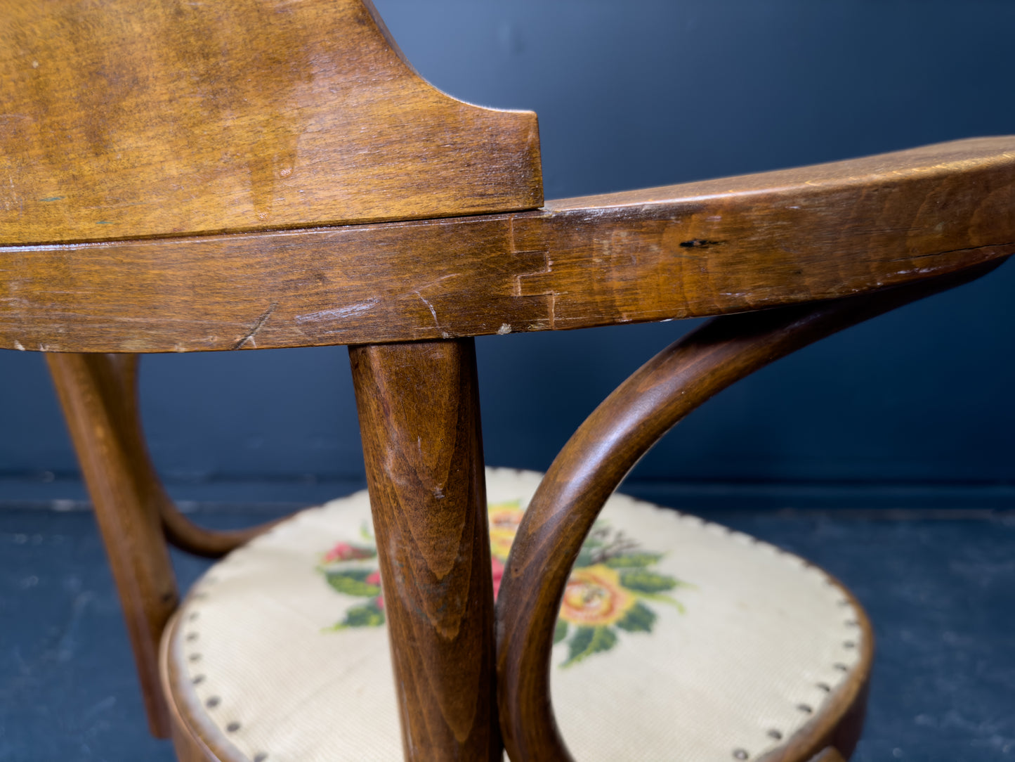 Oak Swivel Chair with Tapestry Seat