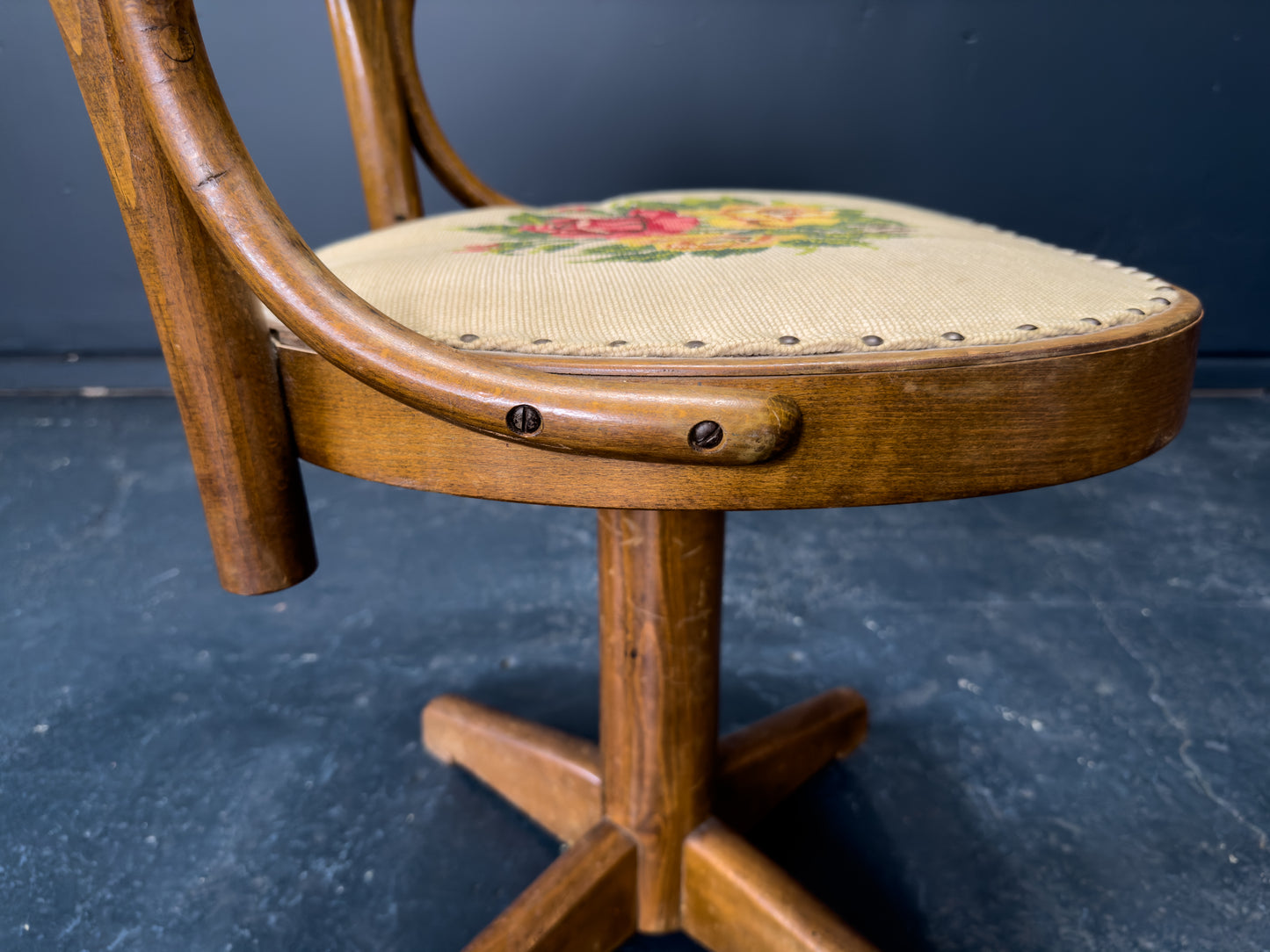 Oak Swivel Chair with Tapestry Seat