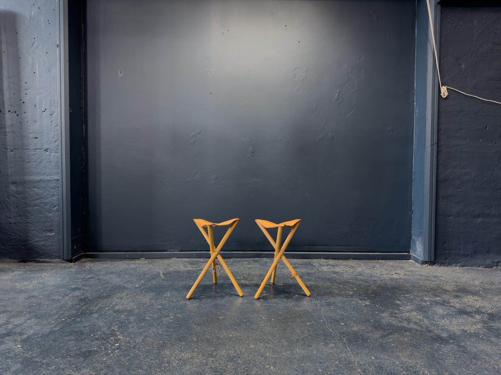 Leather and Oak Folding Stool