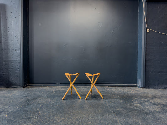 Leather and Oak Folding Stool
