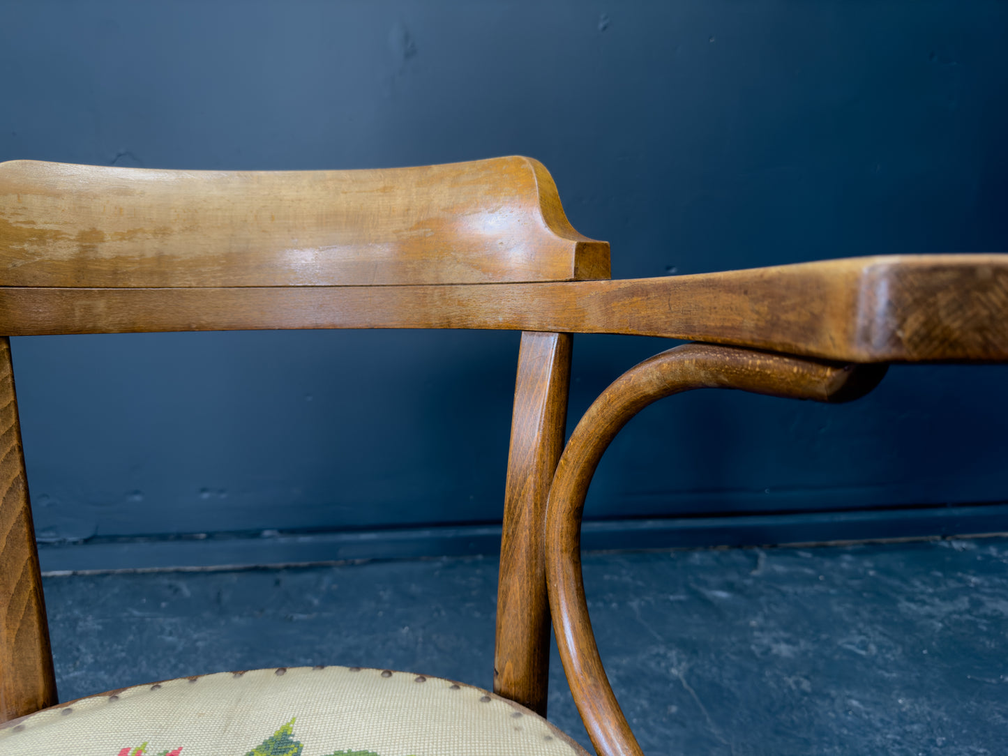 Oak Swivel Chair with Tapestry Seat