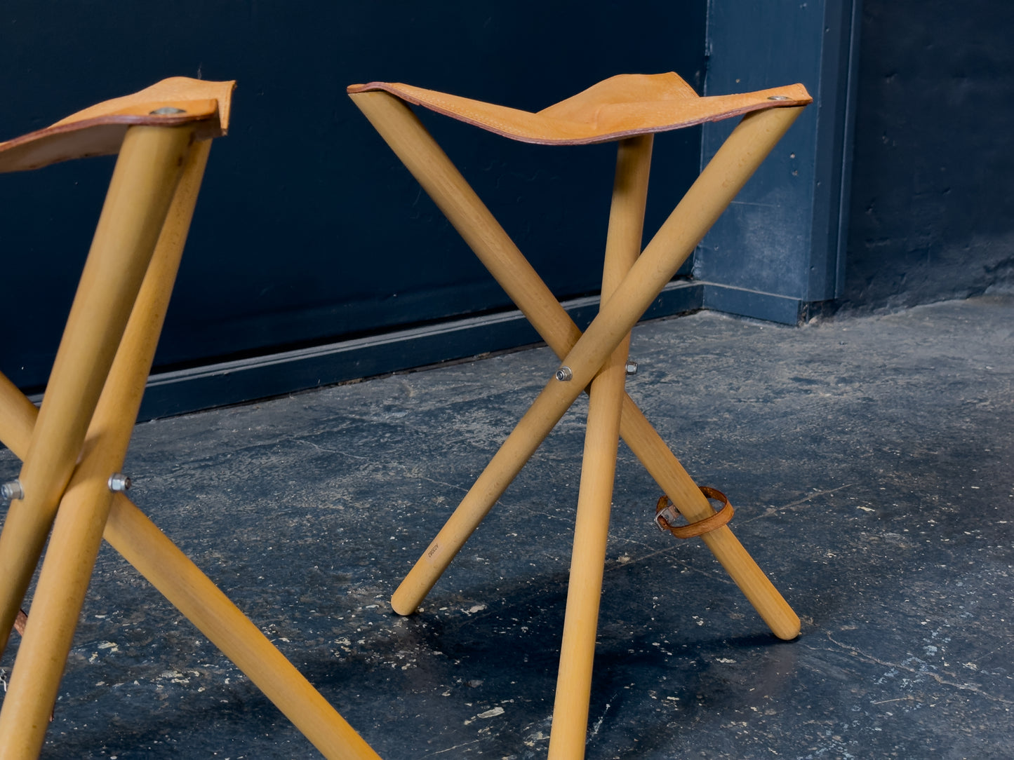 Leather and Oak Folding Stool