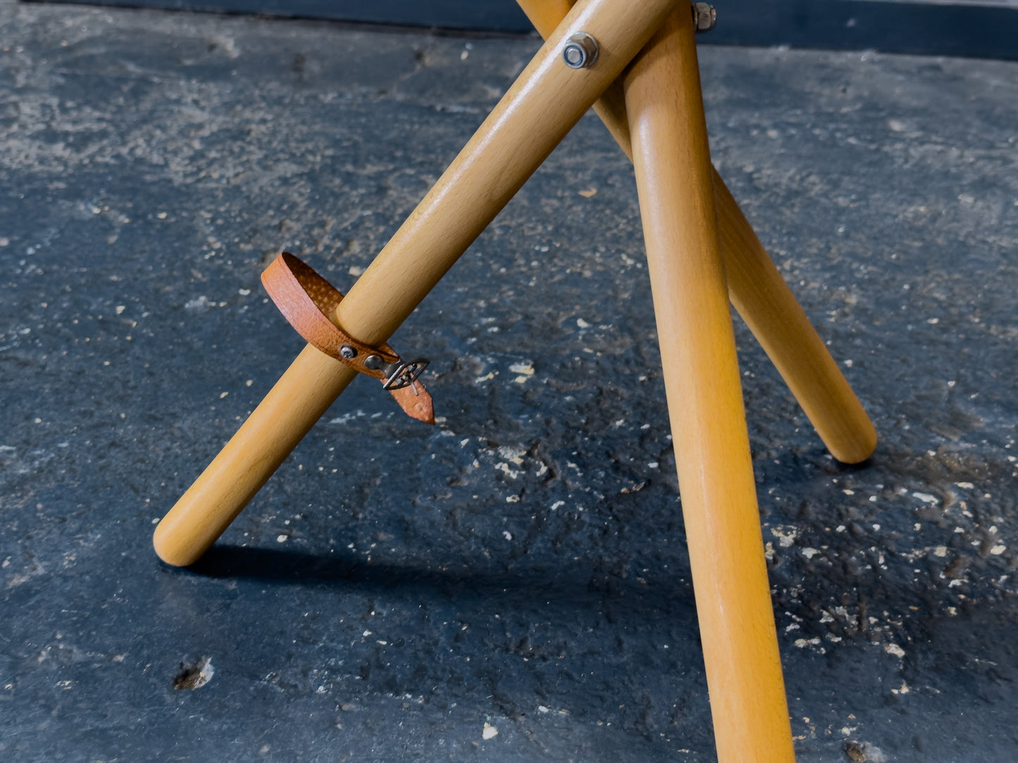 Leather and Oak Folding Stool