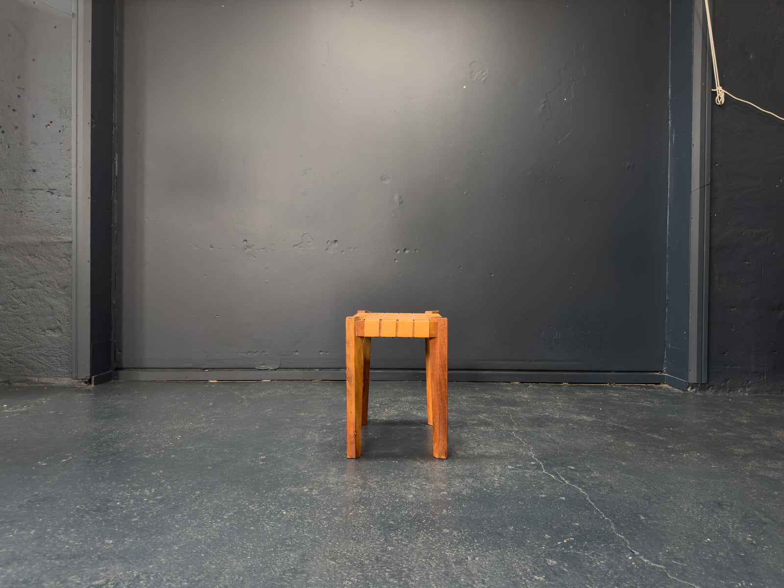 Woven Leather Teak Stool
