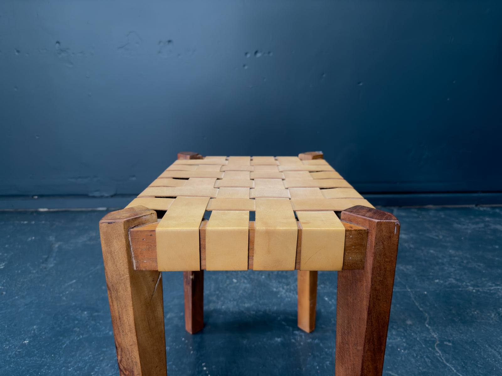 Woven Leather Teak Stool