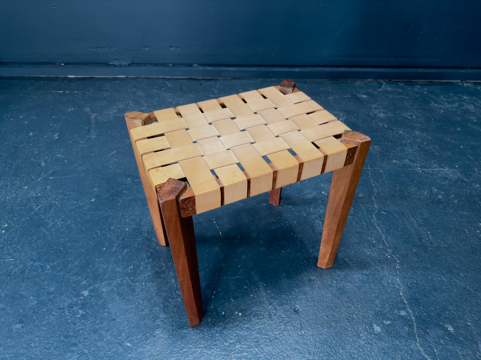 Woven Leather Teak Stool