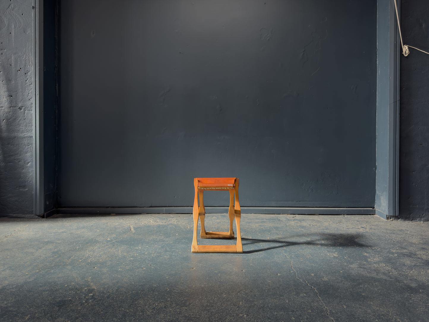 Leather and Pine Folding Stool