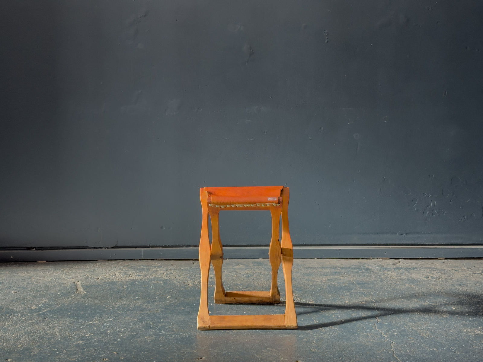 Leather and Pine Folding Stool