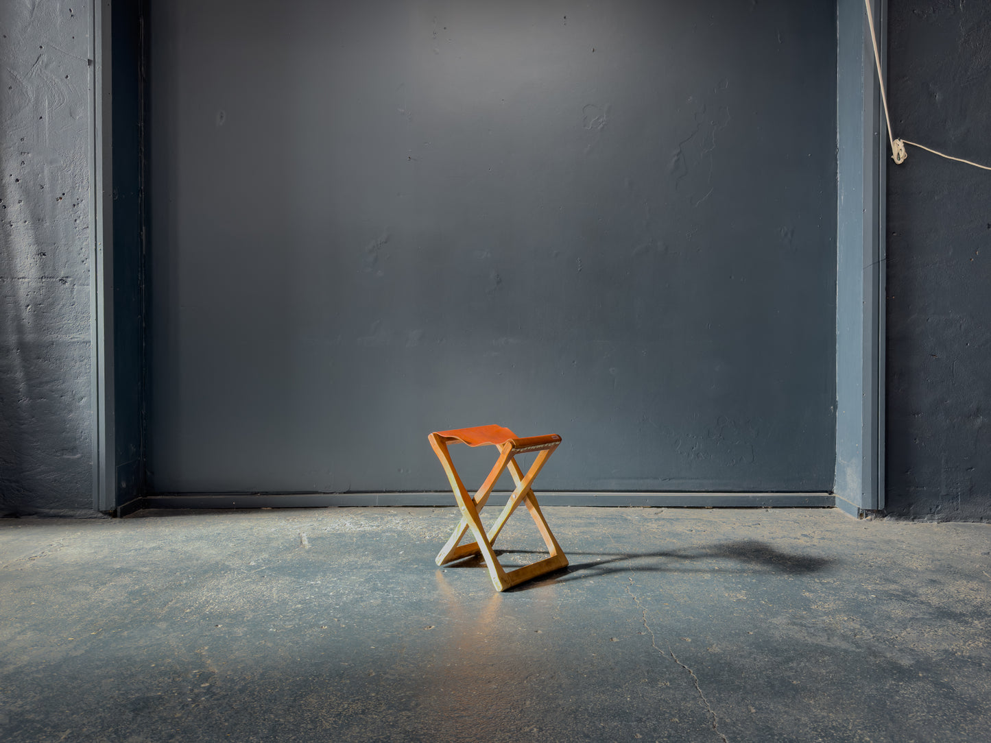 Leather and Pine Folding Stool