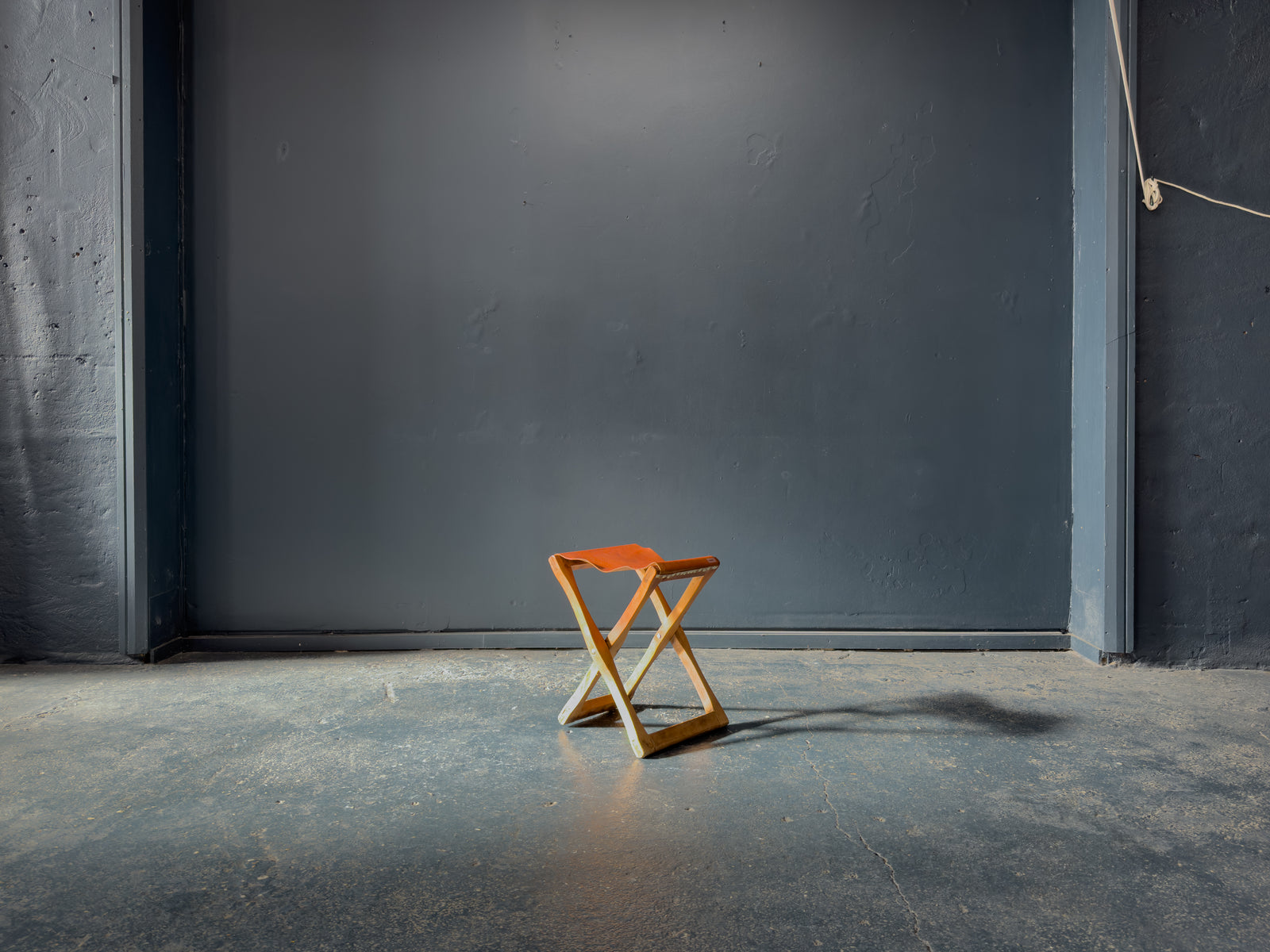 Leather and Pine Folding Stool