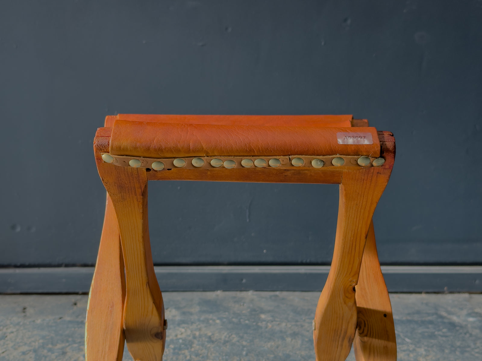 Leather and Pine Folding Stool