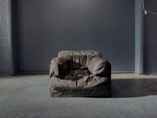 Large Black Leather Slouch Armchair