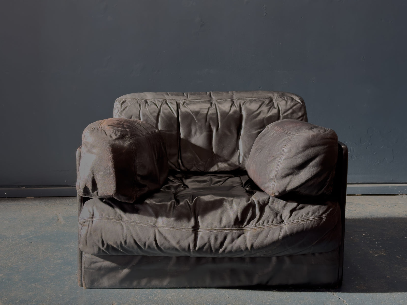 Large Black Leather Slouch Armchair