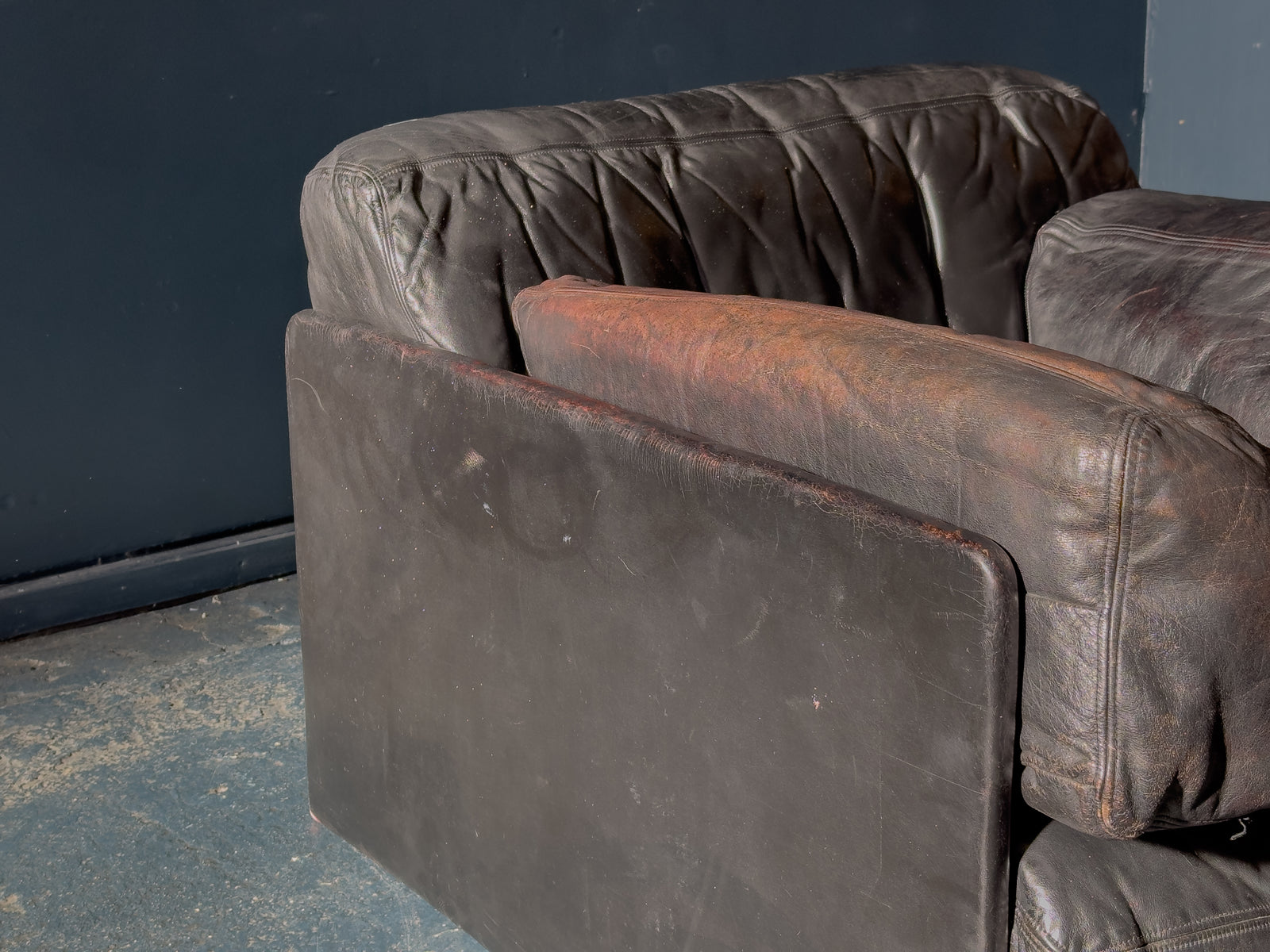 Large Black Leather Slouch Armchair