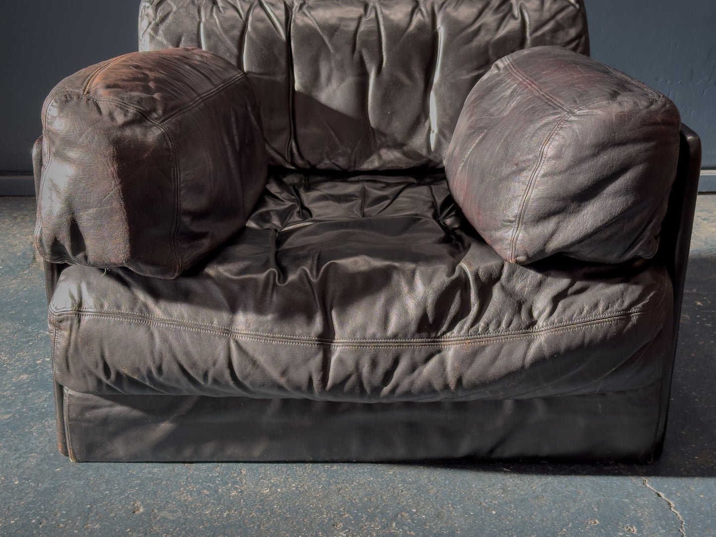 Large Black Leather Slouch Armchair