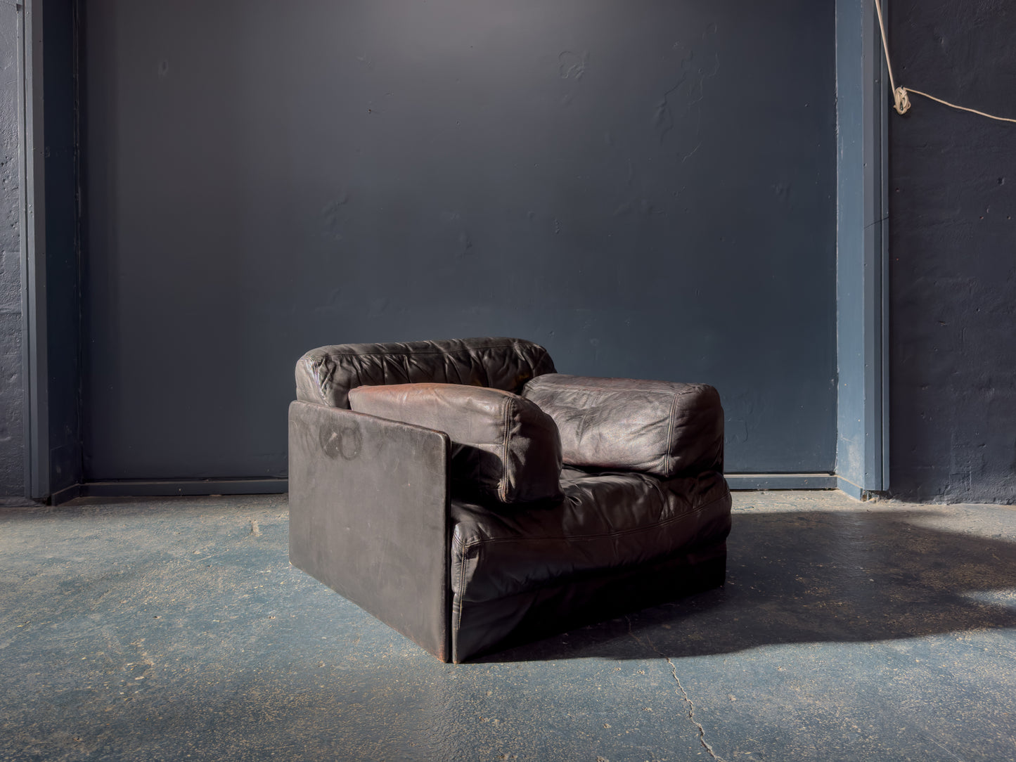 Large Black Leather Slouch Armchair